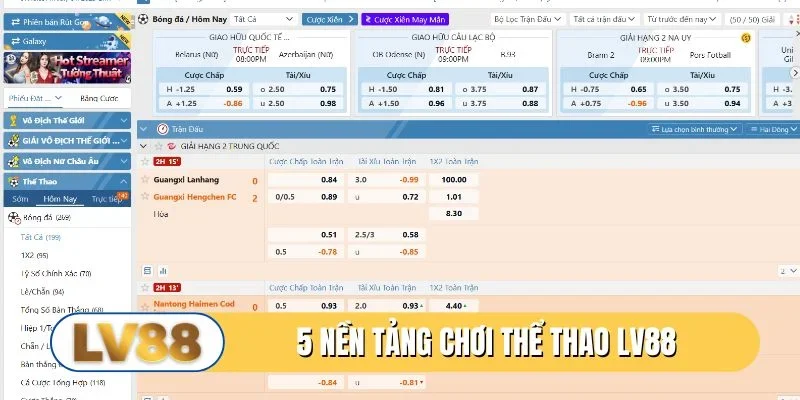 5 nền tảng chơi thể thao LV88 xanh chín